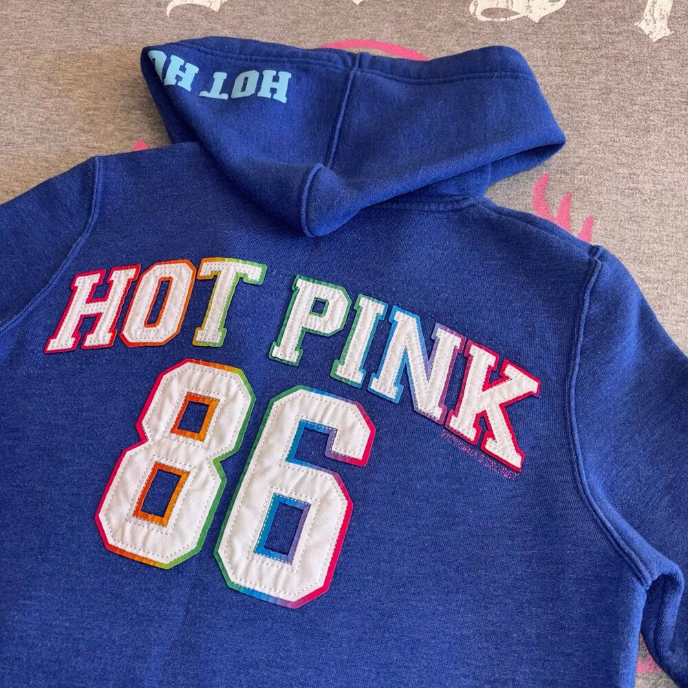 Victoria’s Secret PINK Rainbow Hot Pink Vintage 2006 Y2K Full Zip Hoodie Small